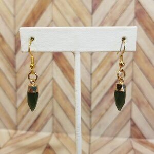 Dangling Faux Crystal and Gold Earrings - Green